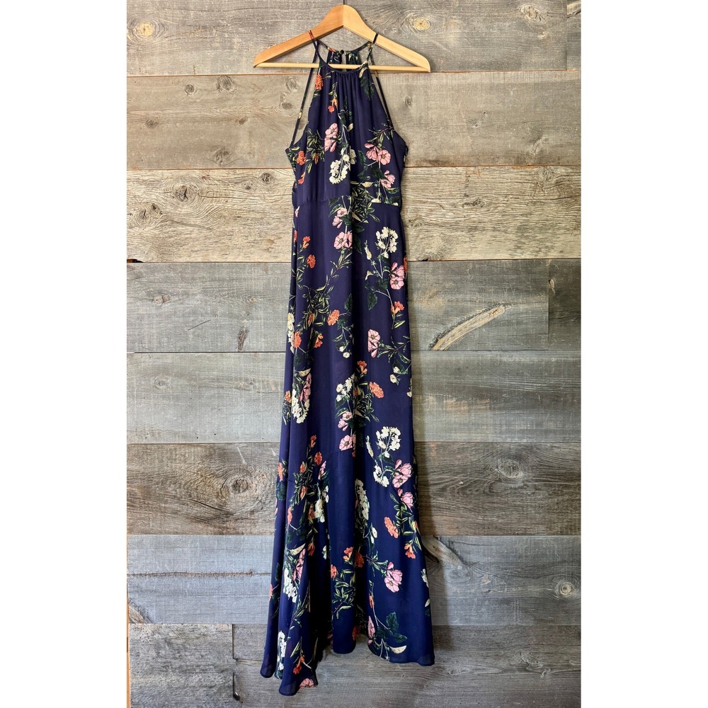 Parker NY‎ Floral Maxi Dress S Navy Daphne Halter Neck Sleeveless Party Wedding